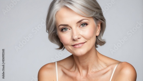 attractive beautiful midlleaged female model studio portrait on plain white background from Generative AI photo