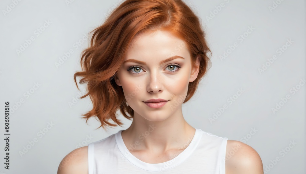 attractive beautiful redhead female model studio portrait on plain white background from Generative AI attractive beautiful redhead female model studio portrait on plain white background from Generative AI