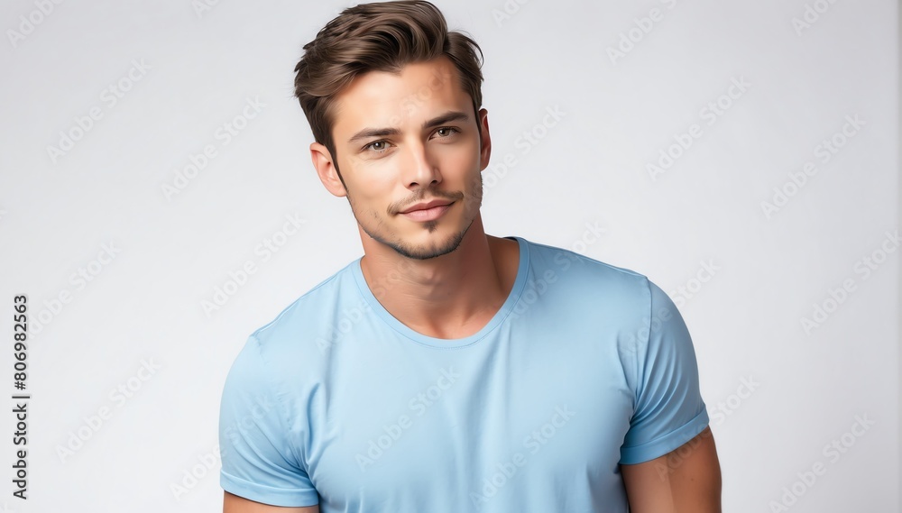 handsome charming male model studio portrait on plain white background from Generative AI