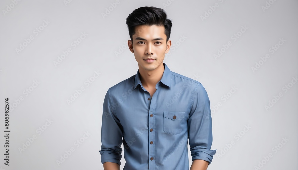 Fototapeta premium handsome charming indonesian male model studio portrait on plain white background from Generative AI