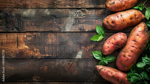 Fresh raw sweet potatoes on a light background photo