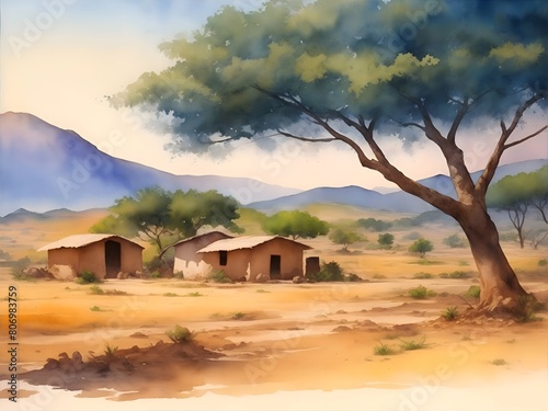 Lubango Angola Country Landscape Illustration Art photo