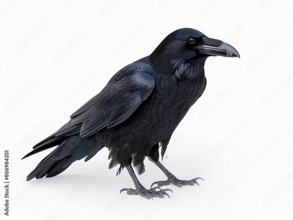 Fototapeta premium Detailed Portrait of a Raven on White Background