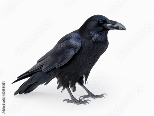 Detailed Portrait of a Raven on White Background