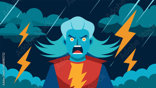 A storm rages around them but the stoic individual remains unmoved their expression calm and resolute.. Vector illustration