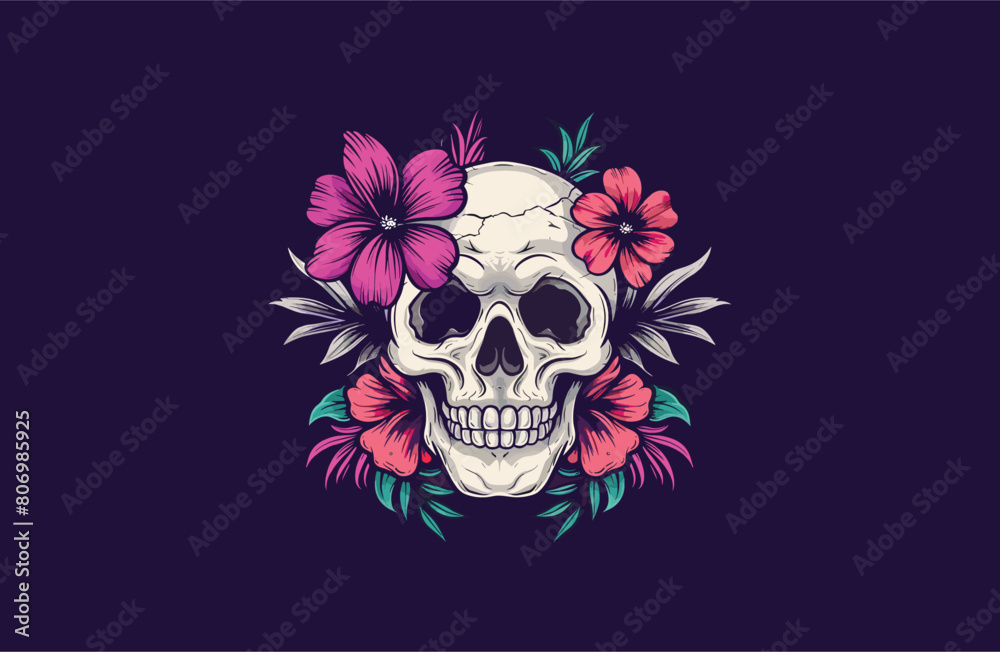 Skull and Flower vector illustration flat design logo