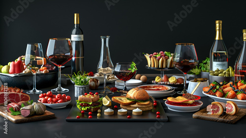 Gourmet food tasting event in an upscale urban restaurant, featuring a variety of small, exquisite dishes and wine pairings3D vector illustrations