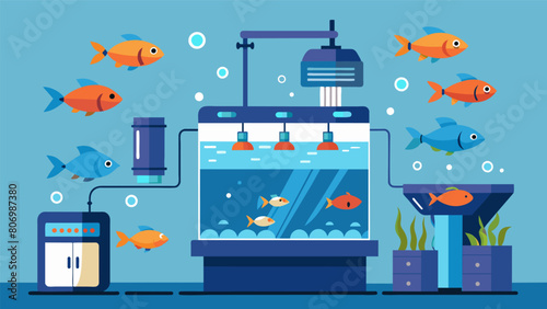 The ultimate convenience for fish owners this fully automated aquarium system takes care of everything from feeding and cleaning to maintaining water. Vector illustration