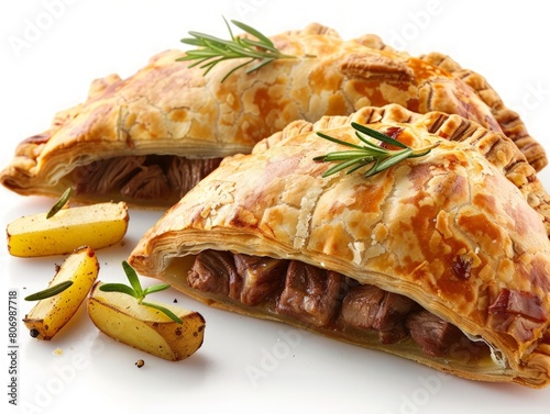 British Cornish pasty with beef, potatoes, and swede photo