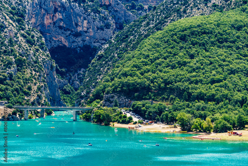 Boats on water, Verdon Gorge in Provence France. Boats on water, Verdon Gorge in Provence France.