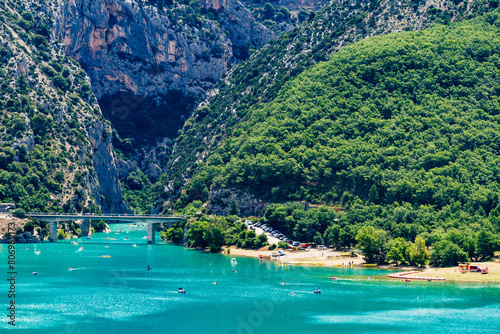 Boats on water, Verdon Gorge in Provence France. © Voyagerix