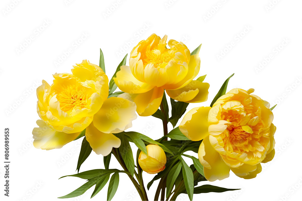 Vibrant Yellow Peony Flowers on transparen Vibrant Yellow Peony Flowers on transparen