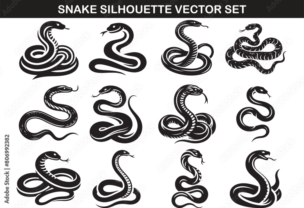 Snake Silhouette Vector Illustration Set Snake Silhouette Vector Illustration Set