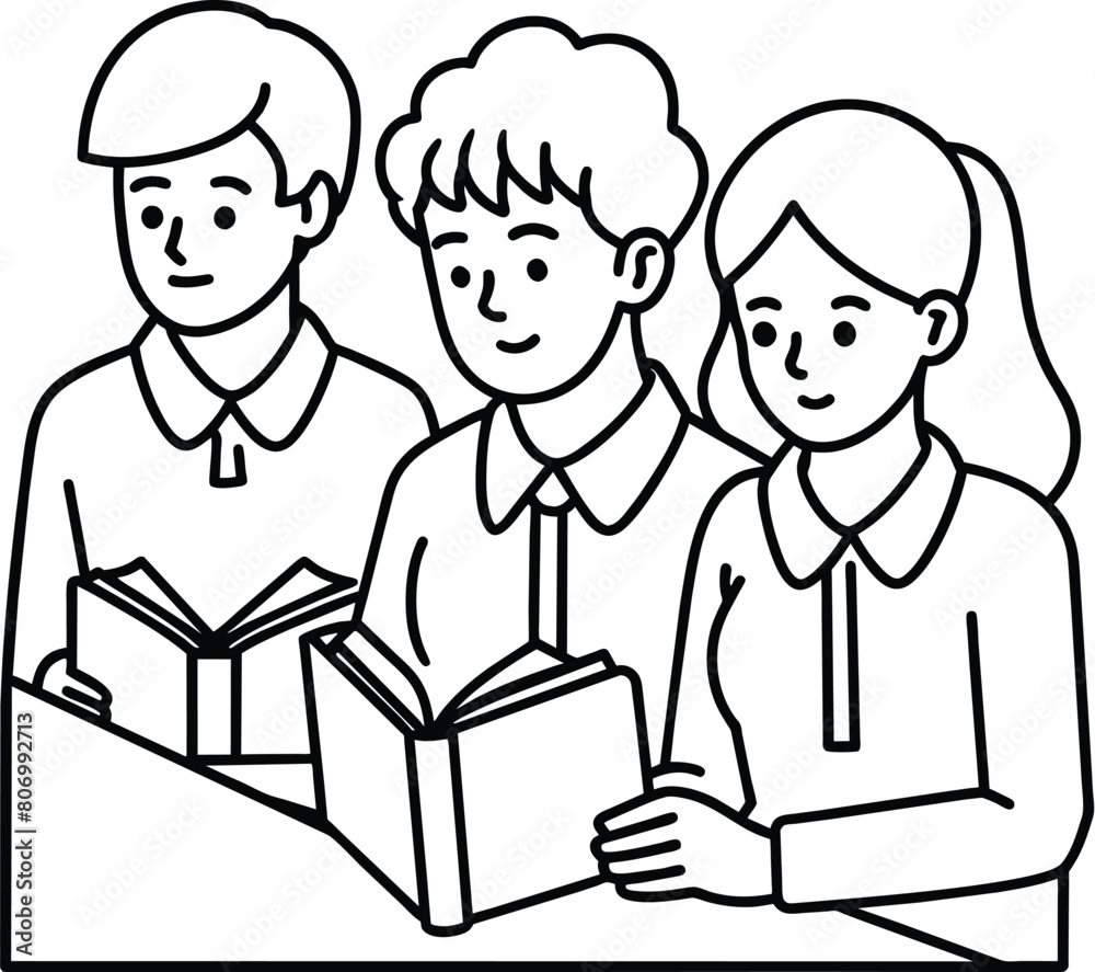 students studying line vector illustration students studying line vector illustration
