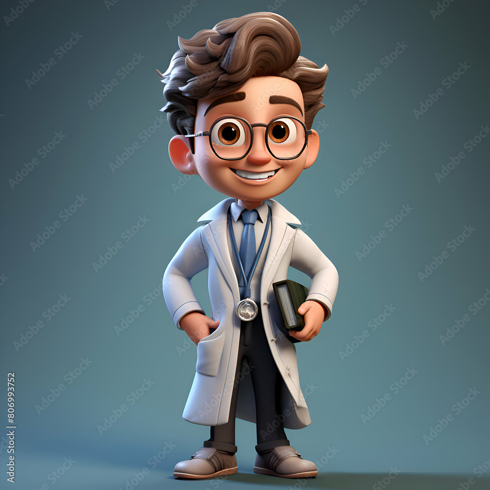 Cartoon character of doctor with stethoscope on his shoulder standing Cartoon character of doctor with stethoscope on his shoulder standing