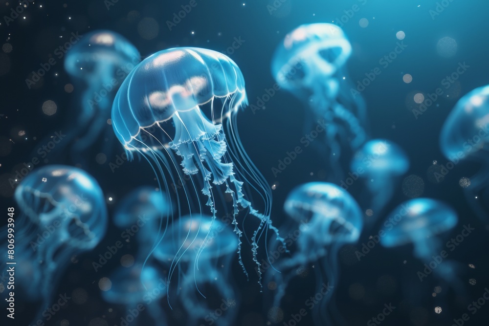 Fototapeta premium jellyfish underwater glows floating ocean sea