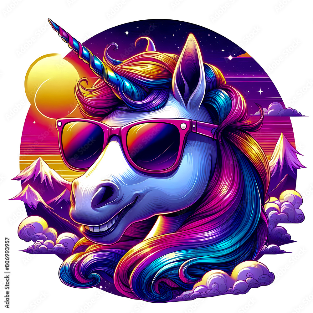 Digital art vibrant colorful unicorn