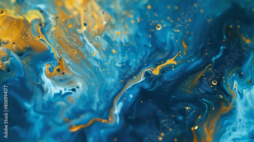 mesmerizing blue and yellow paint traces abstract painting background texture panoramic camera motion macro deep focus high detailed 4k video pattern texture surface panning background 8k photo