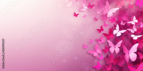 Magenta plain background with minimalistic pastel butterfly pixel swirl border with copy space texture for display products blank copyspace for design text 