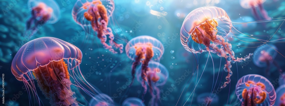 Fototapeta premium jellyfish underwater glows floating ocean sea