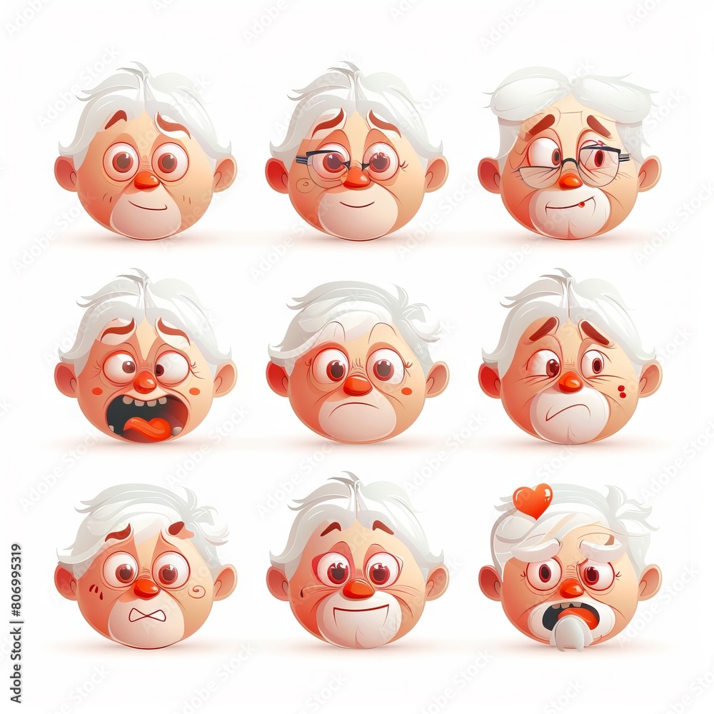 Obraz premium A set of cartoon old people with different expressions.
