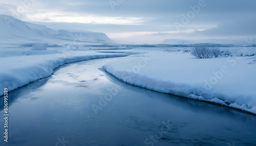 A river traversing through a pristine winter landscape