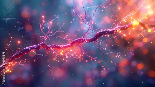 A glowing network of neurons in the brain. #806995398