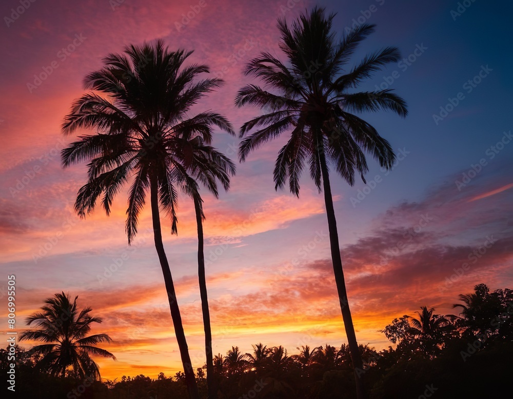 Silhouette of palm trees at tropical sunset Silhouette of palm trees at tropical sunset