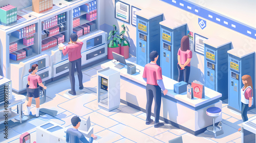 Immigration Officer Processing Passports at Border Control Checkpoint 3D Flat Icon Concept of Facilitating Smooth Traveler Entry in Isometric Scene