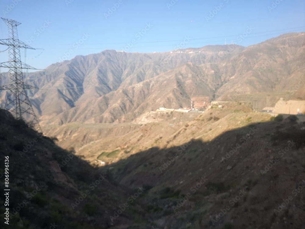 Beautiful daytime view of  King Fahd road in Sarawat mountains near Al Baha, Saudi Arabia.