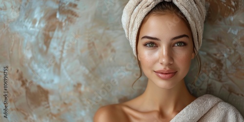 Woman With Towel Wrapped Around Head photo