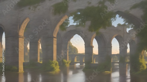 Lune aqueduct over the river lune at sunrise.generative.ai  photo