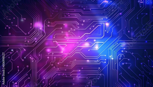 Blue and purple technology background circuits intertwine, illustrating the seamless fusion of advanced engineering and artistic design, Sharpen with copy space