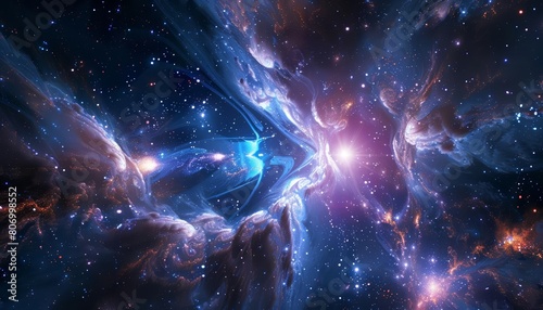 Celebrate the mystery and beauty of the cosmos with an image of a dynamic digital spaceship soaring into the deep space