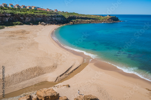 Tableau sur toile Aerial view of São Lourenço beach with the Safarujo River flowing into the Atlan