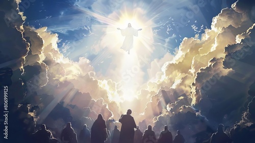 the ascension of jesus christ to heaven after his resurrection digital illustration