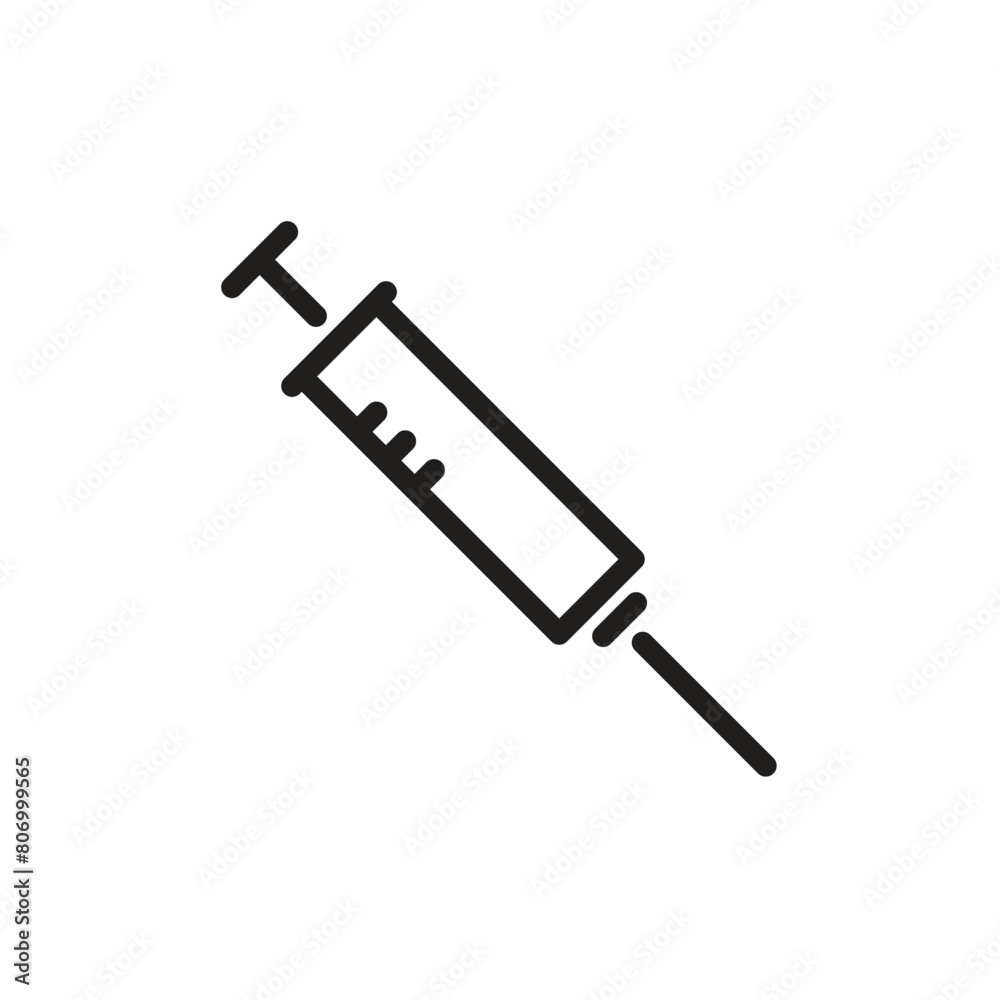 Linear syringe icon, medical syringe simple illustration on white background. Linear syringe icon, medical syringe simple illustration on white background.