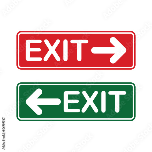 Exit signs, red and green exit sign with an arrow, emergency exit sign.