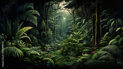 Fern Forest  Depict unfurling fronds in a shaded glade.