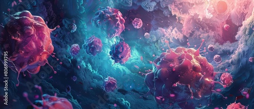 Discover the dynamic realm of cancer research with an illustration of the invasion and aggregation of cancerous cells photo