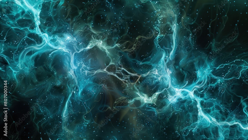 Abstract representation of diabetic neuropathy pain, with nerve fibers glowing in shades of blue and green. Abstract representation of diabetic neuropathy pain, with nerve fibers glowing in shades of blue and green.