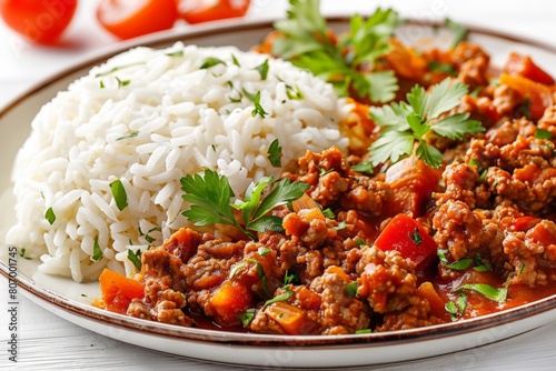 Polish Go��?bki with minced meat and rice in tomato sauce photo