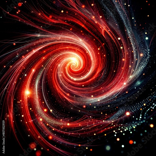 Red and black cosmic background with glowing dots