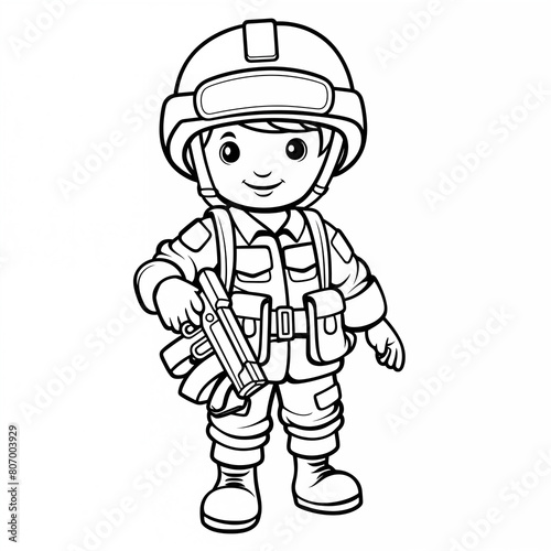 Children coloring page design of a soldier 