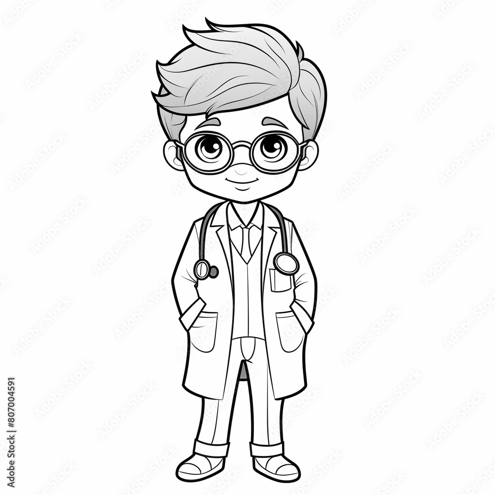 Kid's coloring page outline of a cute cartoon doctor Kid's coloring page outline of a cute cartoon doctor