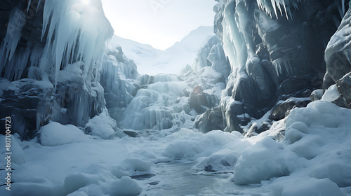 Frozen Waterfall: Capture the stillness of ice clinging to rock faces. photo