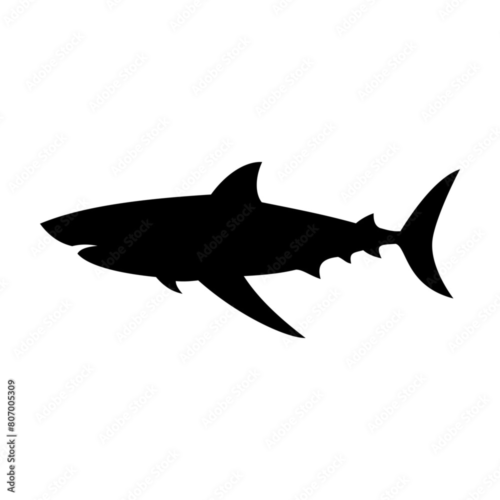 Fototapeta premium Shark silhouette flat illustration on isolated background