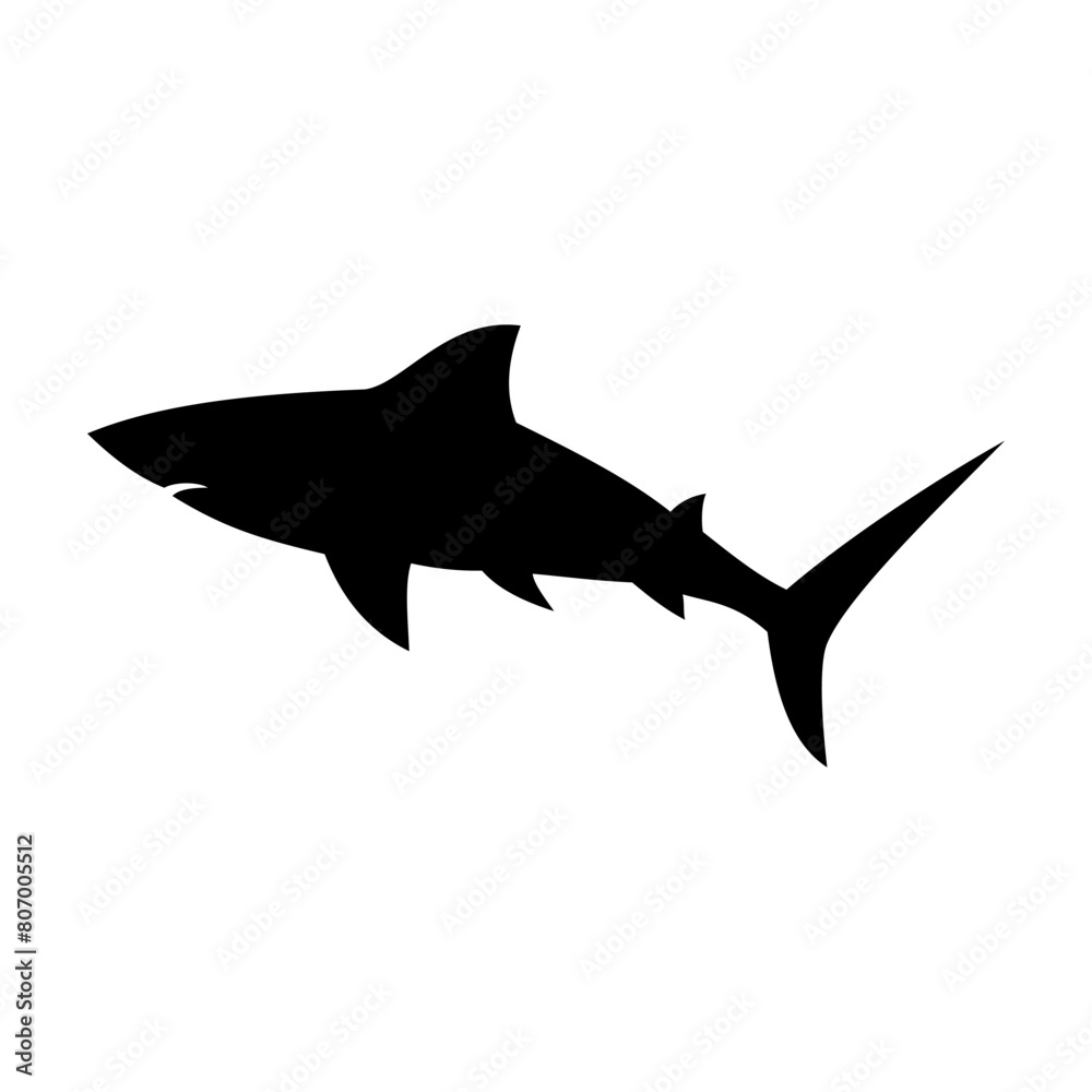 Obraz premium Shark silhouette flat illustration on isolated background