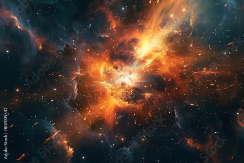The futuristic space banner depicts an explosion in space, capturing the chaotic beauty of celestial destruction, Sharpen banner template with copy space on center