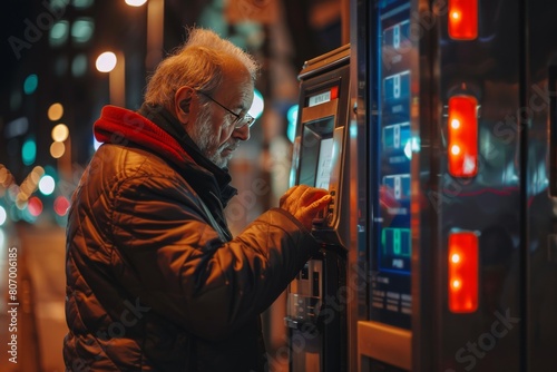 A man withdraws money from an ATM photo